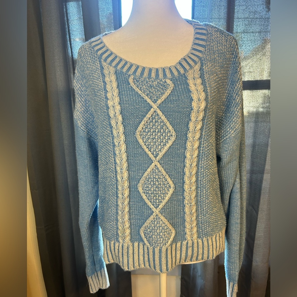 Mossimo Supply Co. Blue and White Cable Knit Sweater